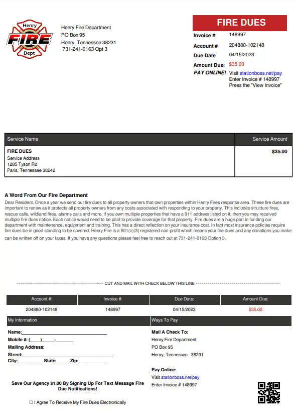 Automated Fire Dues by Station Boss Fire Department Software